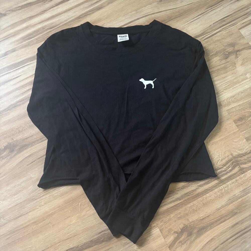 PINK Victoria's secret crop long sleeve crew neck size small logo black
